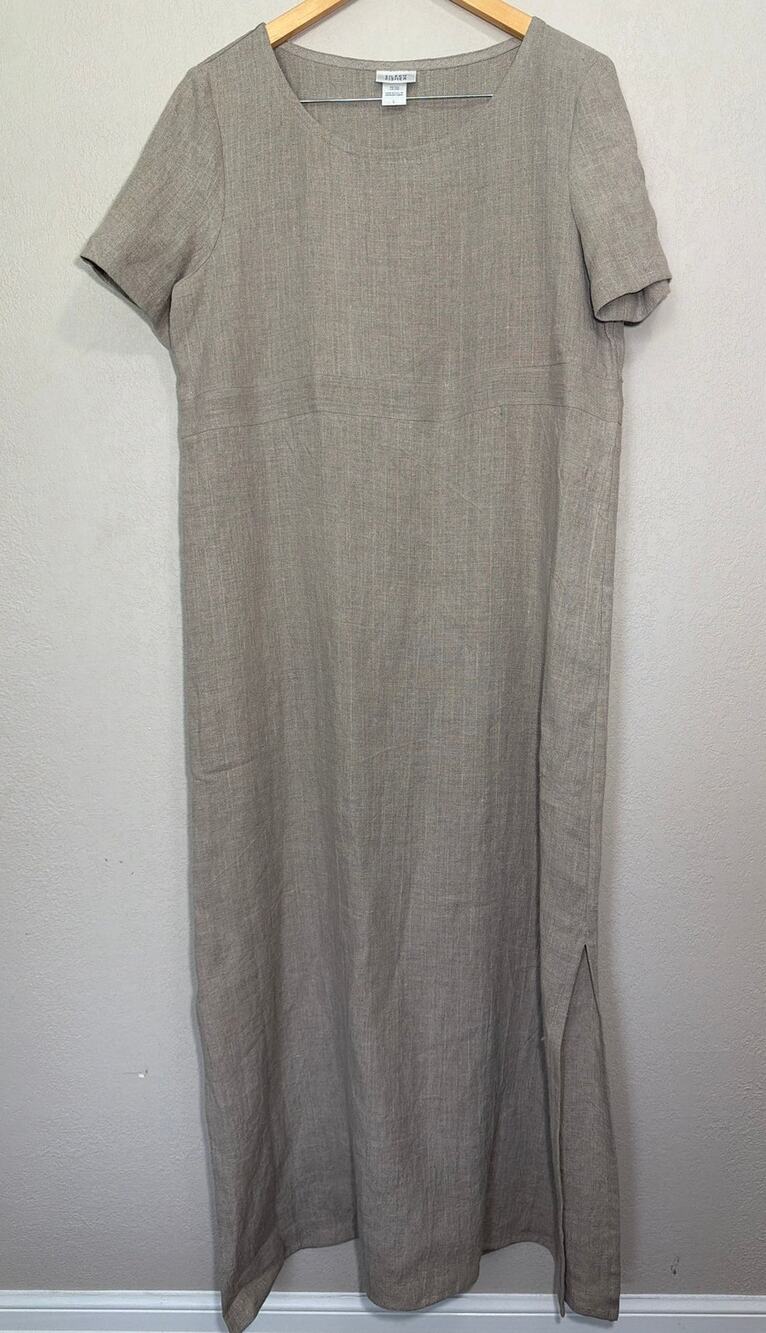 Eileen Fisher short-sleeve 100 % linen maxi dress beige SZ L